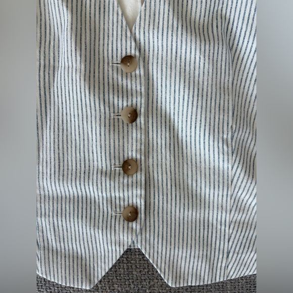 Zara Striped Waistcoat Vest Large  Cotton Buttoned brand new - Picture 5 of 9